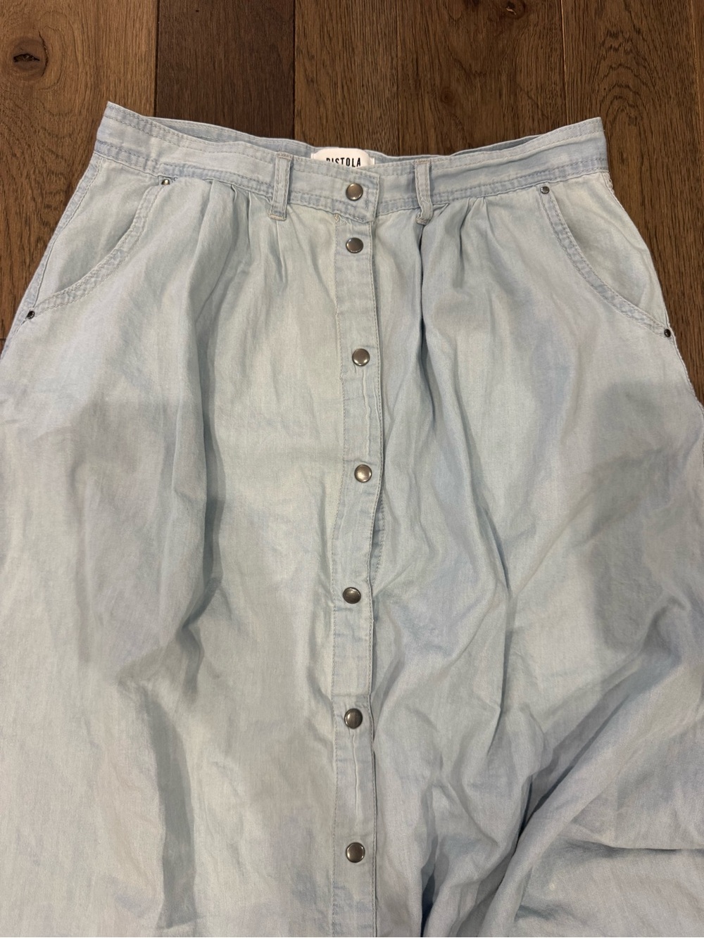 pistola Light Blue 100% cotton chambray Button-Front Maxi Skirt - Picture 4 of 5